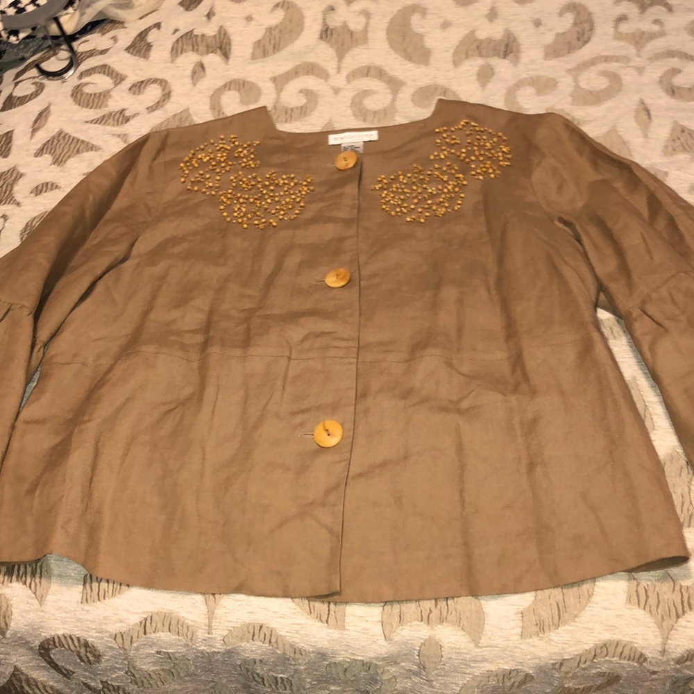 Newport News, wood bead, linen/rayon Swing Jacket